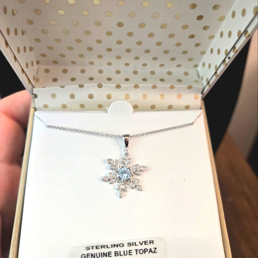 Sterling Silver Blue Topaz Snowflake Necklace